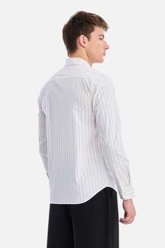 Image of SNITCH Men Semi-Formal Shirt | Modern Slim Fit Full Sleeve Point Collar Vertical Stripe Pattern | Cotton Blend Stretch Fabric for Office & Business Casual Wear
