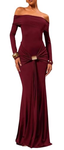 Lingt Chic Women's Grace Maxi Dress Off Shoulder Long Sleeve