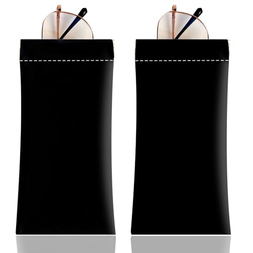 Image of Anikathy 2Pcs Sunglass Eyeglass Glasses Case Soft PU Leather with Cleaning Cloth Portable Glasses Pouch Bag for Men Women
