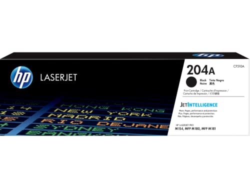 Original HP 204A Black Toner Cartridge | Works with HP Color LaserJet Pro M154 Series, HP Color LaserJet Pro MFP M180, M181 Series | CF510A