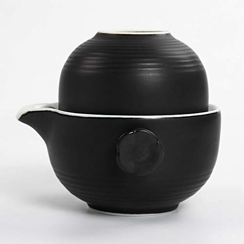 LYLEQ TeteraSet Reise-Teeservice für unterwegs (3-teiliges Set) 1 Teekanne 2 Tassen schwarz Cover