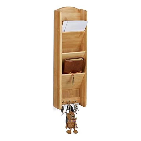 Relaxdays - Llave Tabla con Estante bambú, 3 Compartimentos, 3 Llaves, Madera, Natural Cover
