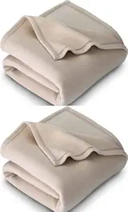 VORDVIGO Combo Pack of 2 Single Bed Solid/Plain Fleece Polar Ac Blanket_Size - 60*90 inch, Color-Cream