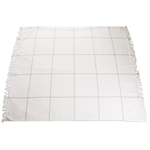 Picnic TIME Montecito Picnic Blanket with Harness, Large 60" x 70" Outdoor Blanket, Woven Cotton Top with Water-Resistant Poly Duck Backing, Sandproof Beach Mat for Camping & Travel (White & Taupe) by PICNIC TIME - Image 6