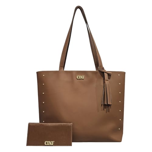 CINF, Kit Bolsa Feminina Sacola Grande De Ombro E Carteira (Caramelo)