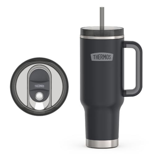 Image of THERMOS Stainless Steel Cup Holder Mug - 40 Ounce, Granite - Insulated Tumbler with Lid and Straw, Plus Leak-Resistant Slide Lock