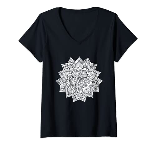 Femme Mandala Méditation Spirituel Zen Mantra Bouddhisme Cadeau T-Shirt avec Col en V