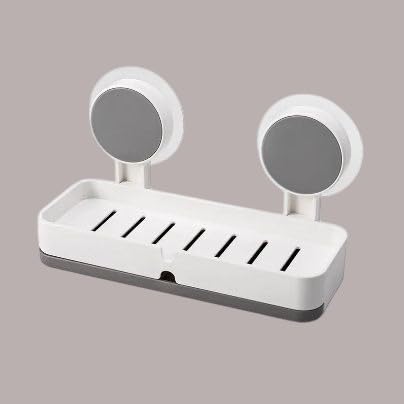 Image of Soap Stand for Bathroom | Large Adhesive Sabun Dish | Wall mounted drill free stickable soap holder for 2 soaps. Plastic washbasin organizer with drainage tray for sink or shower.