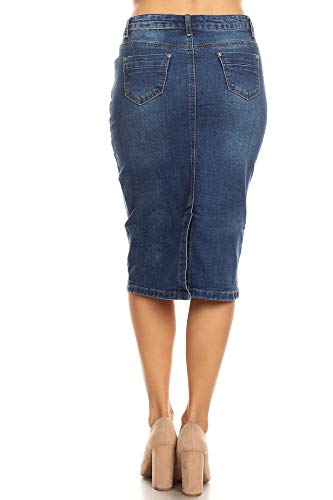Women's Plus Size Mid Waist Below Knee Length Denim Skirt in a Pencil Silhouette in M. Blue Size 1XL3