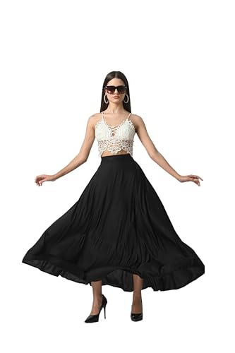 Image of VAGISHA Printed Casual Long Western Skirts for Women's & Girls |Stretchy Flared Maxi Skirt|Elastic Waist Skirts|Western Ethnic Skirts