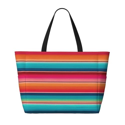 Colorful Mexican Serape Large Capacity Travel Bag Lightweight Shopping Handbag Beach Tote Bags Casual Work Bag2