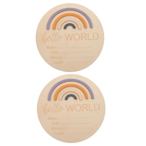 Totority Wooden Baby Birth Announcement Sign Set 2pcs Round Milestone Card Newborn Name for Photo Prop