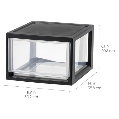 Image of IRIS USA 6 Pack Plastic Drawer Storage Organizer, Stackable Unit with Sliding Drawers for Kitchen, Bathroom, Bedroom, Office, 14.5 Quart, Black