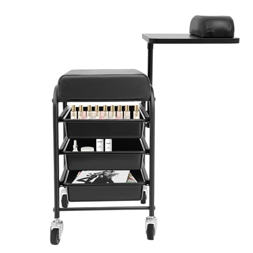 Hanmorfarbi Portable Trolley with Drawer,Beauty Trolley Manicure Nail Tool Trolley,Storage Rack Perm Dyeing Disposal Mobile Tool Trolley,Foot Bath Spa Portable Beautician Cart (Black)