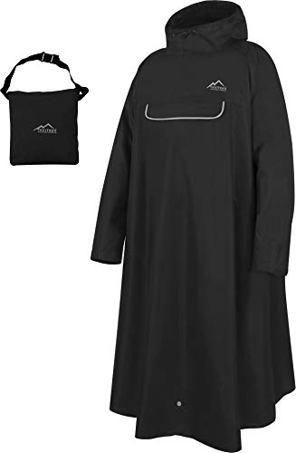 normani Unisex Regenponcho EXTRA Lang mit Ärmeln und Brusttasche für Damen und Herren - Brusttasche und 3M™ Scotchlite™ Reflektor - 100% Winddicht - 100% Wasserdicht Farbe Dunkelschwarz Größe S/M