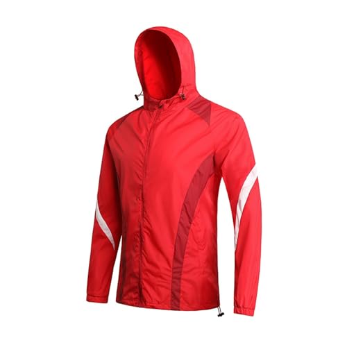 Genérico Chaqueta cortavientos ligera transpirable con capucha para actividades al libre y uso casual masculino (Red, M)