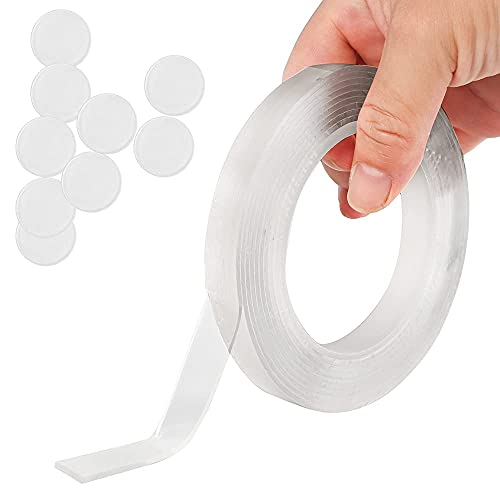 Double Sided Tape Heavy Duty (9.85FT) Transparent Tape, Adhesive Grip Round(1.18in) Putty Multipurpose Tape,Washable Removable Strong Sticky Tape Poster Carpet Tape, for Household Wall Strips Tape