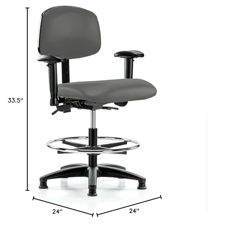 Image of Perch Task Chair with Foot Ring, Glides, 21 inch-28.25 inch, Charcoal Vinyl