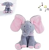 Alivio Peek-a-boo Elephant Singing Musical Baby Plush Toy Stuffed Doll (Pink Gray)