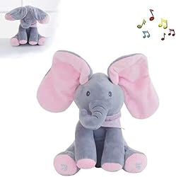 Alivio Peek-a-boo Elephant Singing Musical Baby Plush Toy Stuffed Doll (Pink Gray)