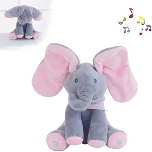 Alivio Peek-a-Boo Elephant Singing Musical Baby Plush Toy Stuffed Doll (Pink Gray)