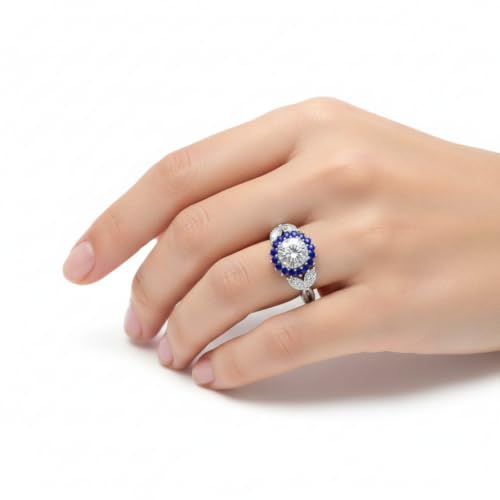 Image of 55Carat Choose Your Gemstone Flower Halo Split Shank Diamond CZ Ring Sterling Silver Round Shape Halo Engagement Rings Everyday Jewelry Wedding Jewelry Handmade Gifts for Wife US Size 4 to 12