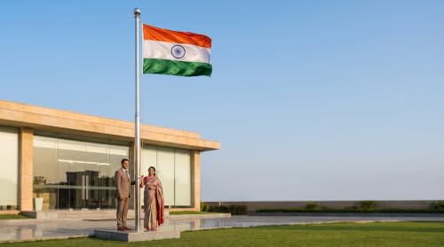 Image of The Flag Corporation Indian National All Weather Outdoor Flag of 4ft x 6ft in HulkKnit 100% Knitted Polyester