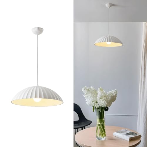 Aukali Modern Minimalist Pendant Light,Off-White Plaster Fluted Dome Shade, Metal