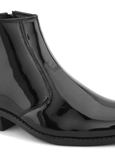 Image of STANPHORD Men High-Shine Chelsea Boots | PU Patent Zip Ankle Boots | Block Heel | Formal Party Dress Footwear | Anti-Slip Sole(TPSG 9544)