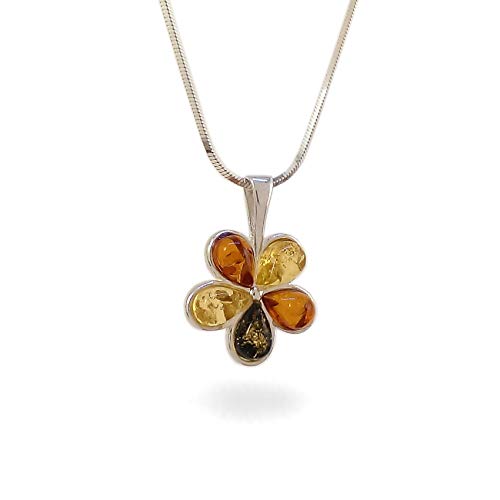 Amber Flower necklace Pendant, Multicolour Amber Pendant, 925 Sterling Silver, Small Amber Pendant, Gift Jewelry