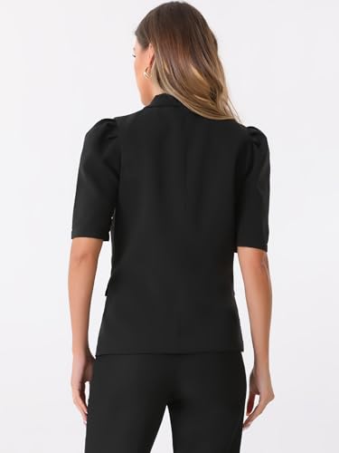Allegra K Puff Short Sleeve Blazer for Women's Casual Work Lapel Collar Button Blazers Jackets3
