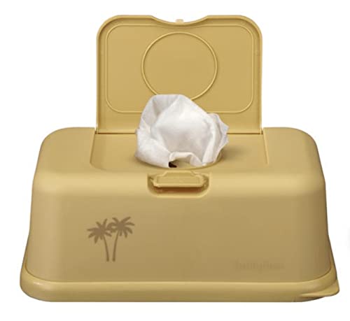 Funkybox Caja de almacenamiento para toallitas húmedas, diseño bonito y función perfecta, unisex, frescura duradera y fácil de usar (grande, oro - palmeras)