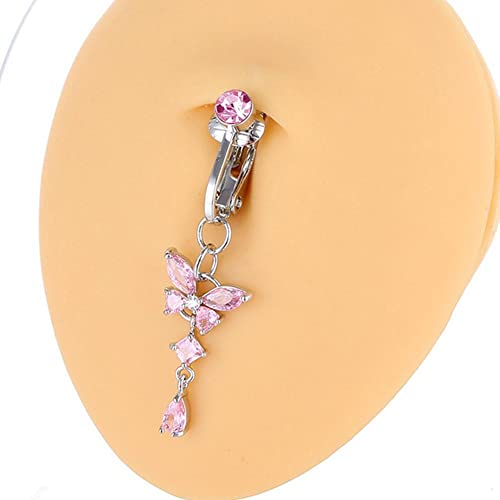 Butterfly Belly Button Rings Rhinestone Sexy Belly Navel Ring Surgical Steel Butterfly Dangle Belly Button Rings Body Piercing Jewelry For Women #TOP4