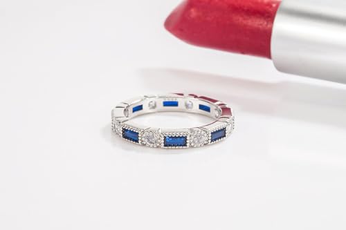 Eternal Wedding Ring, S925 Sterling Silver Mosonite Set with White Lantopa Stone Square and Round Zircon Engagement Ring, CZ Promise Ring, Valentine's Day and Christmas Gift(US Size-8)2