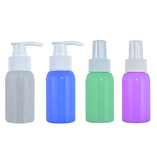 4 Pack Silicone Travel Bottles, Leakproof Refillable Travel Containers Accessories Toiletries, Squeezable Fine Mist Spray Bottle Pump Bottle, Toiletries,Shampoo,Lotion,Conditioner,liquid soap