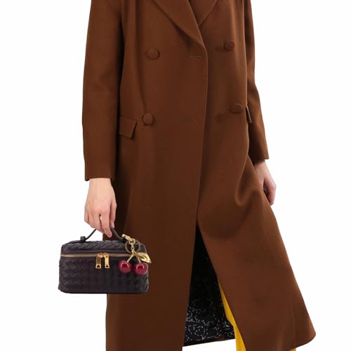 Image of Small Woven Box Crossbody Bags for Women Designer Leather Mini Top Handle Clutch Purse Square Vanity Bag with Cherry Charm