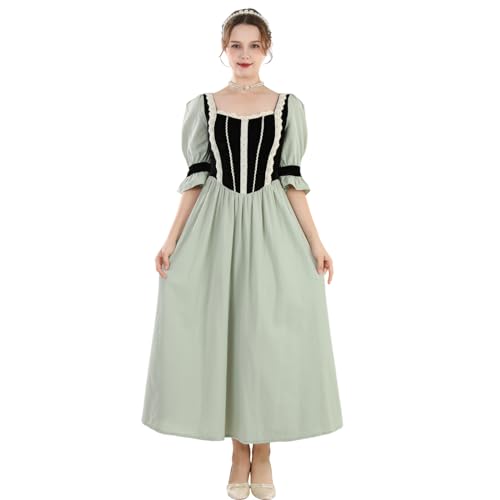 Fiamll Damen Mittelalter Renaissance Kleid Kurzarm Viktorianisches Kleid Mittelalter Kostüm Damen Abendkleider Grün S