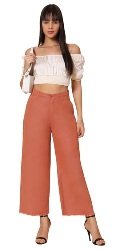 Image of TWGE Women's High Waist Wide Leg Jeans - Single Button, Stretchable Denim Pants - Ankle Length - Stylish Casual Wear