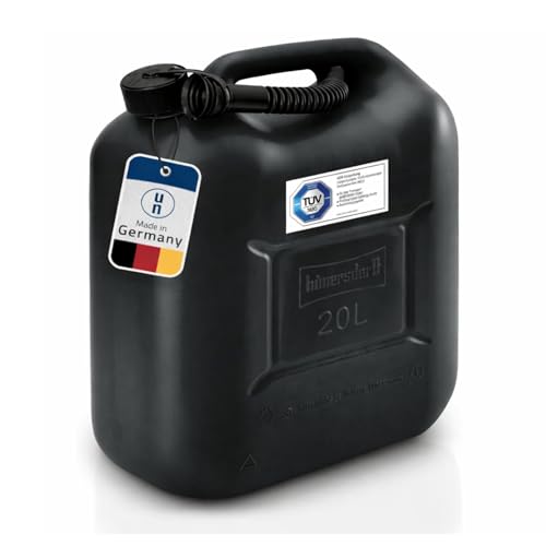hünersdorff Kraftstoff-Kanister STANDARD 20l für Benzin, Diesel und andere Gefahrgüter, UN-Zulassung, made in Germany, TÜV-geprüfter Produktion, schwarz