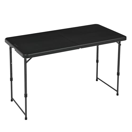 Amazon Basics 4 Foot Rectangular Folding Dining Table, 4 Adjustable Height Settings with Carrying Handle, Indoor & Outdoor, Washed Black, 47.8 x 23.9 x 33.9 in