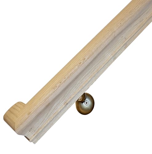 Solid Red Oak Handrail Kit with Wall Returns and Wall Mount Brackets (Matching Screws Included). 6010 Profile Unfinished. Indoor Use Only. (7 Ft, Antique Brass)