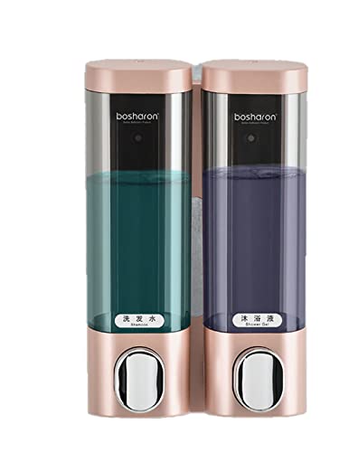 シャンプーボトル ト 壁掛け ソープディスペンサー マグネット で簡単取り付け 壁掛け式 シャンプー ディスペンサー ユニットバス用 浴室 洗面所 詰替え シャンプー (B?6092ピンクゴールド+2種類の付属品(ダブルグリッド))