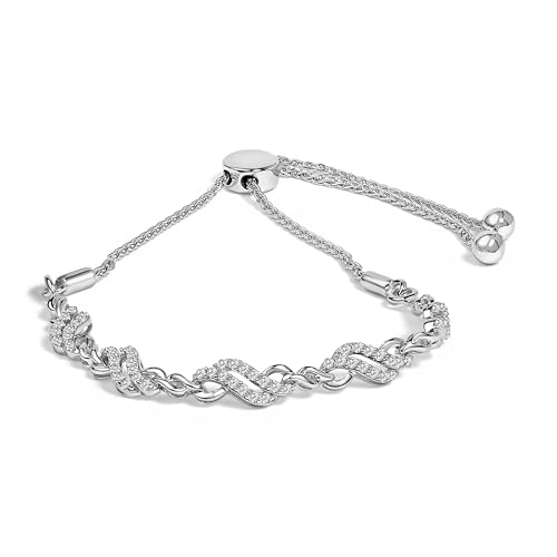 .925 Sterling Silver 1/2 Cttw Diamond Double Wave Bolo Bracelet