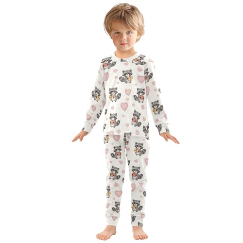 Pajama Sets Long Sleeve Cute Raccoons Hearts Soft Comfy Sleepwear 2 Piece PJS 3-8T2