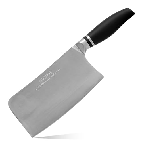 Livzing 7 Inch Blade-4.7 Inch Handle Stainless Steel Knife, Professional Kitchen Chef Knife, Meat-Utility-Coconut-Crinkle Cutter Knife- Bone Cutting Knife, Non-Slip Handle