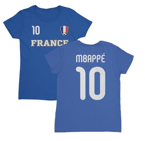 France Mbappe 10 Inspired Soccer Jersey Style 2-Side Ladies Crewneck T-Shirt (Royal Medium)