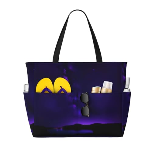 Purple Starry Sky Large Capacity Foldable Tote Bag Women Beach Tote Bag Handbag Gym Bag Travel Shopping Bag