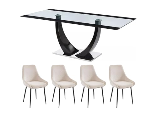 Vente-unique - Ensemble Table Mezzo II + 4 chaises MASURIE - Transparent et créme