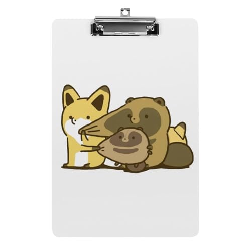 クリップボード タヌキとキツネ A4サイズ対応 クリップファイル バインダークリップ 用箋ばさみ ファイルボード メモ帳 縦型 書類整理 おしゃれ かわいい 筆記 多機能 壁掛け プレゼント