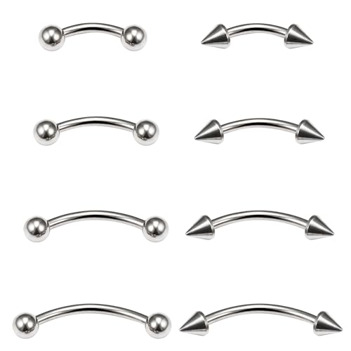 Eyebrow Piercing Jewelry Surgical Steel Vertical Labret Lip Jewelry Curved Barbell Tiny Eyebrow Rings Ear Rook Navel Small Belly Button Ring for Women Men 20g 16g 6mm/8mm/10mm/12mm